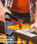 Person using Rivet Gun Kit With 200 Aluminum Rivets And Four Drill Bits for DIY home projects on a workbench