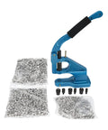 Blue Pro Grade Heavy Duty Hand Press Grommet Machine With Three Dies One Quarter Inch Three Eighths Inch One Half Inch Eyelet Punch Tool Kit Plus 1500 Grommets For Crafting Sewing Sign Making Upholstery with packed grommets in front