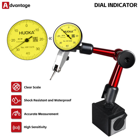 Shockproof Dial Indicator With Flexible Magnetic Stand And Adjustable Lever Gauge For Precise Measurements 0 To 0.03 Inch Range