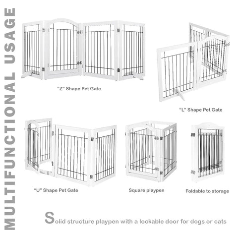 Different configurations of Ultra Wide 96 Inch Dog Gate With Walk Through Door, Freestanding Wire Pet Gate For Doorways, Stairs, Hallways