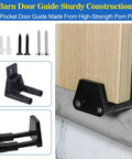 Close-up of RV Sliding Door Guide Kit, Barn Door Floor Guide And Adjustable Wall Mount Sliding Door Guide With Screws, Black 2-Pack on floor.