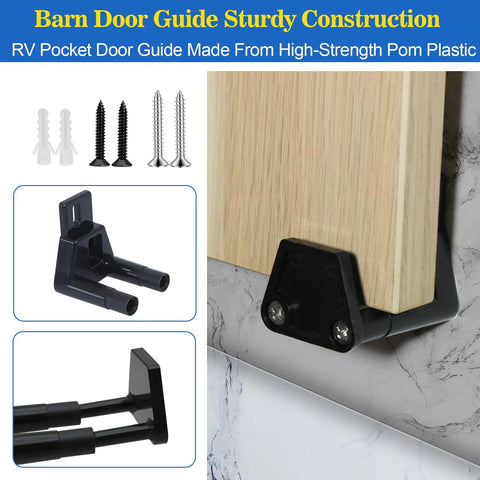Close-up of RV Sliding Door Guide Kit, Barn Door Floor Guide And Adjustable Wall Mount Sliding Door Guide With Screws, Black 2-Pack on floor.