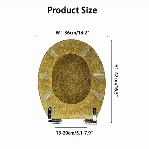 Pretty Dang Stylish Sparkle Finish Soft Close Toilet Seat For Elongated Bowls size dimensions 36cm by 42cm with adjustable hinges.