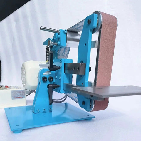 Heavy Duty Electric Belt Sander 750W Woodworking Workhorse with 915x50mm belt, blue steel frame and powerful motor.