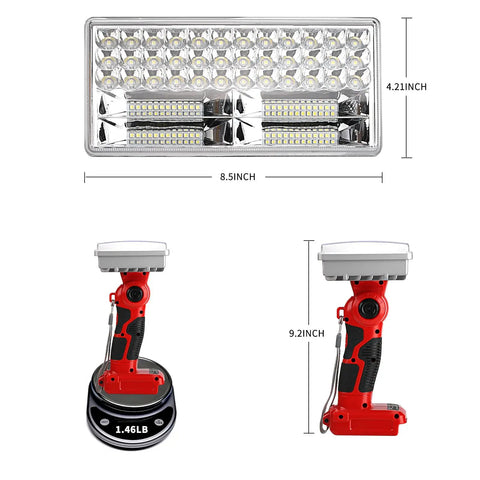 Dimensions and weight of 4200LM LED Work Light For Craftsman 20V Battery, portable battery powered, rechargeable LED flashlight.