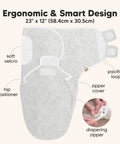 Newborn Swaddles With Zippers Three Pack Sleep Sack Set showing ergonomic design with soft velcro and pacifier loop.