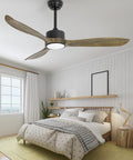 52 Inch Wood Ceiling Fan With Lights And Remote 120V DC Motor Quiet Indoor Outdoor Noiseless Reversible Ceiling Fan Six Speed LED