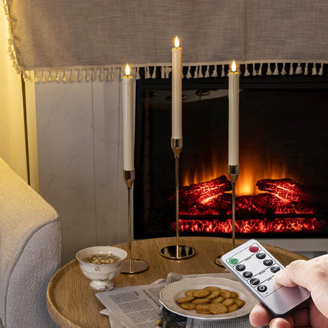 Flameless Taper Candles With Remote And Timer Battery Operated Led Flickering Ivory Plastic Candlesticks For Christmas Decor Three Pack With Realistic Drip Wax Look No Melt No Mess Safe Soft Glow