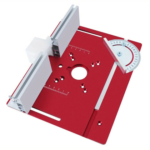 Aluminum Router Table Lift Kit With Knucklehead Proof Calibration and Reinforced Insert Plate Base on red platform for milling tasks.