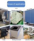Various uses for Heavy Duty Caster Wheels With Brakes, including trolleys, lab equipment, and moving boxes.