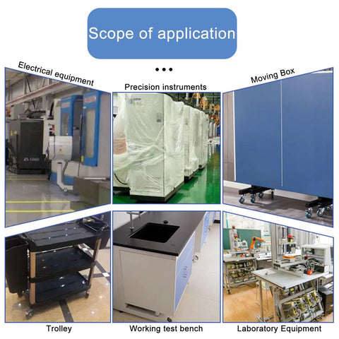 Scope of application for Heavy Duty Rubber Swivel Casters delivering a smooth silent ride on various equipment and trolleys.