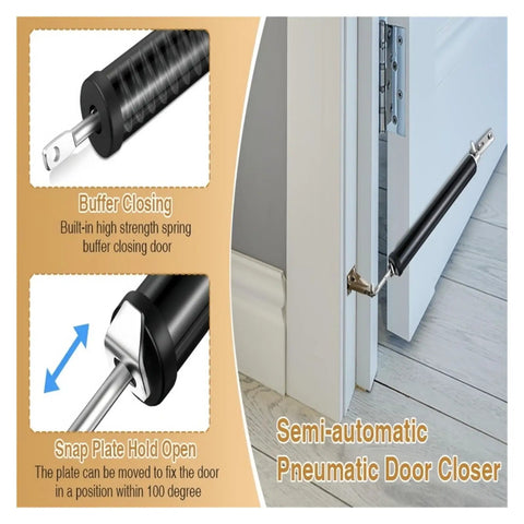 Two Pack Pneumatic Door Closer Set For Soft Close, Adjustable Speed And Positioning Door Stop, coffee color on interior door