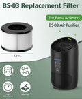 Replacement HEPA Filter For PARTU And Slevoo BS-03 Air Purifier With 3 In 1 Filtration System, filter dimensions alongside air purifier