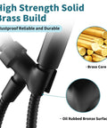 All Metal Handheld Shower Head Holder With Adjustable Shower Arm Mount 360 Degree Rotatable Brass Ball Joint Hose Connector Universal Wall Hook Bracket Matte Black Finish Built For No Fuss Daily Use, black brass holder close-up