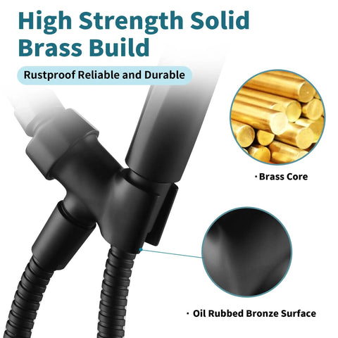 All Metal Handheld Shower Head Holder With Adjustable Shower Arm Mount 360 Degree Rotatable Brass Ball Joint Hose Connector Universal Wall Hook Bracket Matte Black Finish Built For No Fuss Daily Use, black brass holder close-up