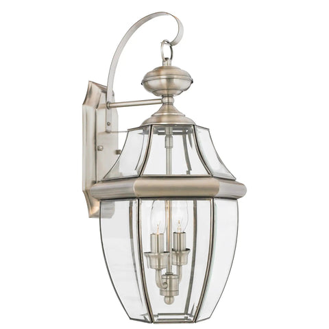Newbury 20 Inch Outdoor Wall Lantern 2 Light Pewter Finish With Clear Beveled Glass E12 Base Old World French Country Charm