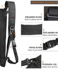 Lightweight Back Archery Quiver With Dual Use Foldable Hip Bag showing removable shoulder straps, adjustable buckles, and clip.