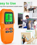 Wall Stud Finder Scanner LCD Display Electric Portable in orange color, used for home improvement and DIY projects.