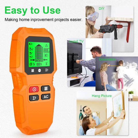 Wall Stud Finder Scanner LCD Display Electric Portable in orange color, used for home improvement and DIY projects.