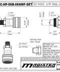Heavy-Duty Three Eighths Inch Hydraulic Quick Connect Coupler Set For Ten Thousand PSI Systems, Three Eighths Inch NPT Thread, Screw-To-Connect, Steel With Zinc-Plated Finish For Corrosion Resistance And Secure Engagement On Pumps And Cylinders drawing