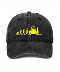 Black Forklift Operator Cap Grind Ready For Warehouse Crew Evolution Style Trucker Sun Hat with yellow evolution design