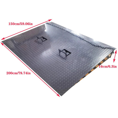 Hardcore 59X79 Heavy Duty Dock Board And Container Ramp Built Like A Tank For 13228 Lb Loads, 150x200cm steel surface shown.