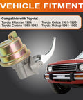 Direct Fit Mechanical Fuel Pump Replacement M60416 For Toyota 4Runner 1984 Celica 1981 1983 Corona 1981 1982 And Pickup 1981 1990 With OE Style Casting And Roller Design For Reliable Performance shown with compatible vehicles