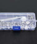 Stainless Steel Self Tapping Snap Button Kit With 62 Pieces Fasteners For Home Furniture Fixing Includes 20 Top Fasteners 20 Female Buckles 20 Male Buckles Mounting Rod And Durable Base Tool For Pro Grade DIY Projects, storage case