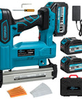 Zero Fuss 21V Cordless Nail Gun With Two 4.0Ah Batteries 18 Gauge 2 In 1 Electric Brad Nailer with accessories and nail strips.