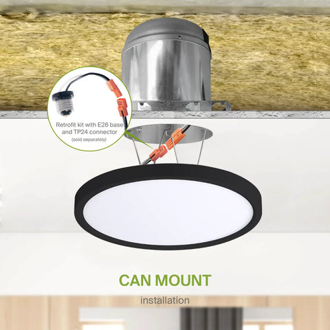 Nine Inch Round Flush Mount LED Light 18W 1460 Lumens Tri Color 3000K 4000K 5000K Dimmable 120V Ultra Slim Ceiling Lamp installation