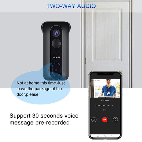 Wireless Doorbell Camera With Chime 2K QHD Video Two Way Audio Motion Detection With PIR Infrared Night Vision next to door