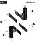 Heavy Duty Patio Umbrella Holder For Deck Railing Adjustable Clamp Mount Base showing product dimensions in inches.