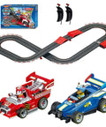 PAW Patrol Battery Operated 1:43 Scale Slot Car Racing Track Set With Jump Ramp Featuring Chase And Marshall with cars and track