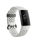 Charge 3 SE Fitness Tracker With Graphite White Silicone Band showing steps and heart rate on screen