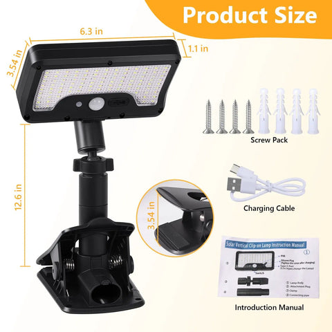 Clip On Solar Lights Outdoor With Motion Sensor, 360 Degree Rotatable And Vertically Adjustable Solar Flood Lights dimensions