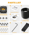 Parts list of High Flow Differential Breather Kit for 4x4 Off Road Jeeps and Trucks with the manifold, tubing, and fittings.