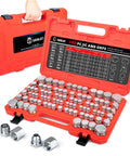 Beefy Pro Grade Industrial Hydraulic Cap And Plug Kit For JIC And ORFS Fittings 180 Piece Set in red case open with fittings displayed