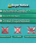 Clipper Guard Set For Most Clippers, 3 Piece Black Nylon Guards compatibility notice with non-compatible blade images.