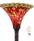 Close-up view of Dragonfly Tiffany Floor Lamp with Stained Glass Lampshade, Bronze Pole, 67 Inch Tall Reading Lamp, LED Bulb Included 2700K E26.