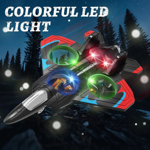 Foam RC Airplane With LED Lights For Kids And Adults Ages 8 To 16 360 Degree Flips Stunt Fighter Jet Toy in flight at night