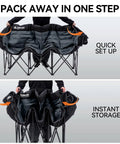 Three Person Folding Camping Chair Couch With Padded Comfort Oversized Outdoor Loveseat Heavy Duty Frame Two Cup Holders And Carry Bag