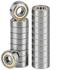 608 ZZ Skateboard Bearings Pack Of 20, Double Shielded Miniature Ball Bearings 8x22x7 For High RPM, Smooth Cruising, Carbon Steel Durability, Shields On Both Sides Keeps Lubricant In And Dirt Out, stacked silver bearings