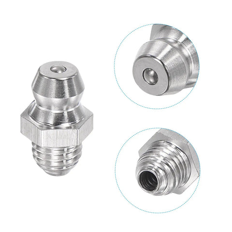 Two Pack Stainless Steel Straight Grease Fittings One Quarter Inch Twenty Eight Thread For Hydraulic Lubrication Heavy Duty