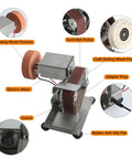 Slick Mini Belt Sander 110V With Quick Adjust Seven Speed Settings Portable showing grinding features and components.