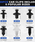 Hella Sturdy Auto Bumper Clip Kit With 120 Pieces In Six Essential Sizes Includes Bonus Fastener Puller Tool showing 6 popular clip sizes and details.