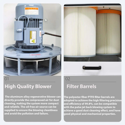 Movable Pulse Dust Collector With Back Blowing System And Vibra Shake Filtration, blower and filter barrels image