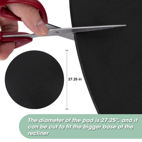 Round Rubber Floor Pad For Recliners, Non Slip Floor Protector Mat, black, 27.25 inches, showing cutting ease for fitting recliners
