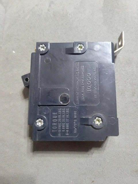 Straight Up Heavy Duty Miniature Circuit Breaker With 20 Amp Single Pole Rating And 201 To 250 Volt Capacity built smooth, black casing.
