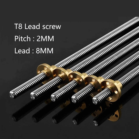 4 Pack T8 Leadscrews With Brass Nuts Stainless Steel Threaded Rods 8mm Lead 2mm Pitch Length 100 To 600mm For 3D Printer Z Axis CNC Machines