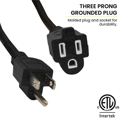 Beefy 15 Foot Outdoor Extension Cord 16/3 SJTW Black Weatherproof Contractor Grade Power Lead For Tools And Gear Molded Plug